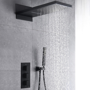 HIMARK chine cupc robinet de <span class=keywords><strong>douche</strong></span> mural en laiton <span class=keywords><strong>noir</strong></span> mat ensemble de robinets de salle de bains modernes avec mélangeur <span class=keywords><strong>thermostatique</strong></span> à 3 fonctions - Product Image 2