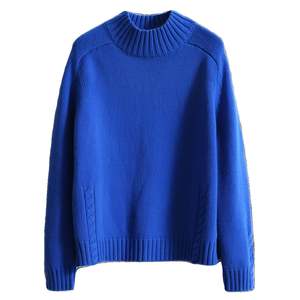 Pull col roulé bleu avec fente latérale pour femme – Taille S - Product Image 2