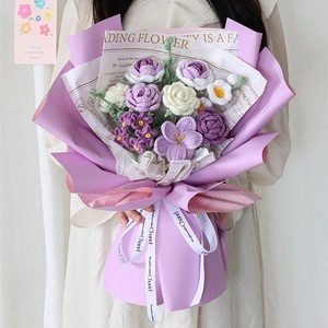 Venta al por mayor de lana hecha a mano con olor a cara <span class=keywords><strong>Productos</strong></span> terminados Crochet Rose Crochet Ramos de flores - Product Image 6