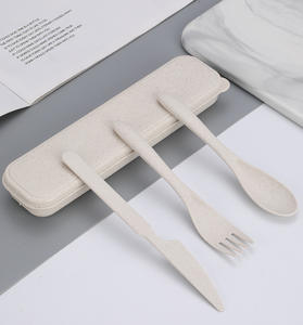 環境にやさしく再利用可能なツール-キッチン-セット3ピース天然小麦ストローフォーク & スプーン器具セット - Product Image 5