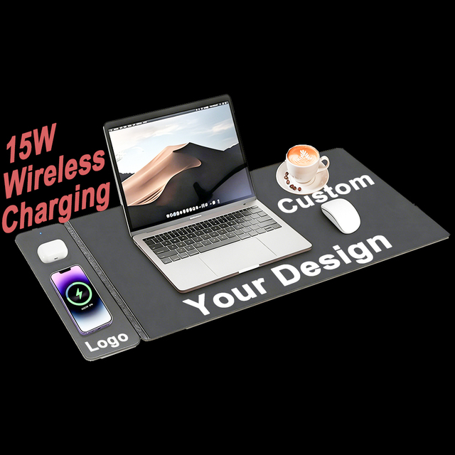 78*37*1 CM PU Leather Felt Scratch Proof Desk Mat 15W Wireless Charging Gaming Mouse Pad Waterproof Non-Slip for Office & Gaming