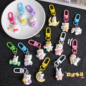 Cartoon Acrylic Rabbit Keychain Kawaii Bear Key Rings Pretty INS Design Resin Key Chains Schoolbag Pendant Student Cute Keychain