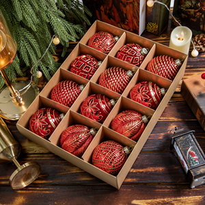 Wholesale 12Pcs Luxury <b>Vintage</b> Red Bronze Embossed 3 Colors <b>Christmas</b> <b>Baubles</b> Set Hanging Decorations Tree Holiday Custom - Product Image 2