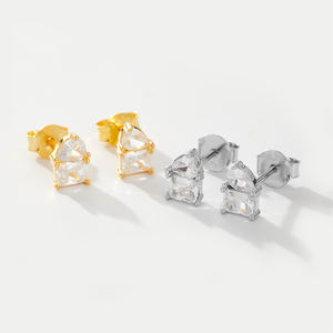 FUAMAY Fashion classico minimalista CZ orecchini <span class=keywords><strong>gemelli</strong></span> placcato oro 18K Mini geometrico quadrato a goccia zircone orecchino - Product Image 4