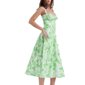 ชุดเดรสลายดอกไม้ชายหาดสำหรับวันหยุดพักผ่อน ทรงเอไลน์ ความยาวปานกลาง ผ้าทอ ไหล่เฉียง คอวี สายไขว้ ผ่าสูง เอวสูง เหมาะสำหรับงานปาร์ตี้ ให้ลุคสง่างามสำหรับผู้หญิง - Product Image 2