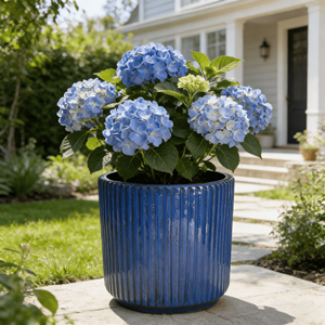 Juego de Macetas de Cerámica Estilo Americano, Color Azul Cobalto Brillante, Textura Acanalada Vertical, Ecológicas, con Orificios de Drenaje, para Interiores - Product Image 2