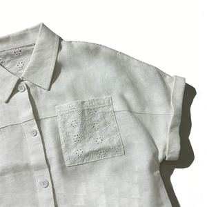 Set di Abbigliamento per Ragazze 100% Cotone, Top con Ricamo Traforato e Orlo Annodato, <span class=keywords><strong>Pantaloncini</strong></span> con Vita Elastica, Fresco ed Elegante per Uso Quotidiano - Product Image 2