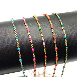 Stainless Steel Gold Plated Enamel Beaded Necklace Women Clavicle <b>Chain</b> Anklet <b>Waist</b> <b>Chain</b> Jewelry Accessory Daily Wear - Product Image 2