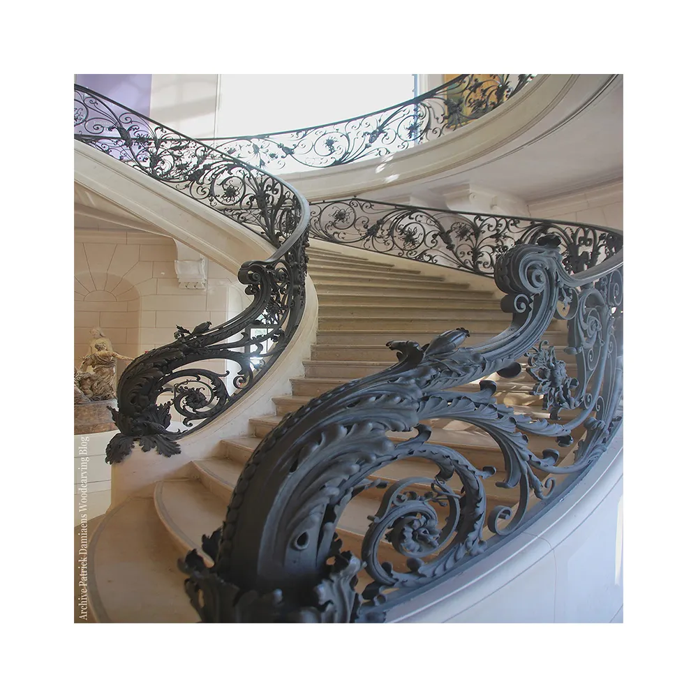 Professional 3D design customized luxury villa spiral staircase wrought iron staircase railing handrail