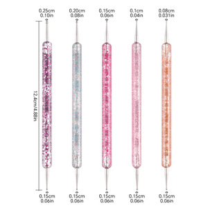 Lot de 5 pinceaux de luxe double-embout pour nail art, 2 modes d'utilisation, manche en cristal, stylo professionnel pour points de strass, manucure - Product Image 2
