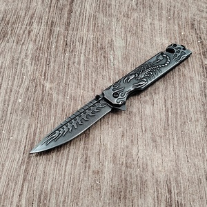 Cuchillo de camping EDC DIY personalizable con mango de acero lavado a la piedra Scorpion Relief, calidad OEM - Product Image 2