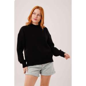 Pull en tricot noir basique pour femme, manches longues, décontracté, anti-boulochage, col côtelé - Product Image 4