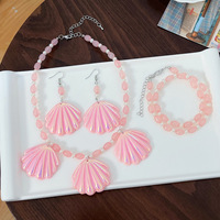 Mode Résine Shell Boucles D'oreilles Bracelet Filles Rose Acrylique En Forme De Coquille Pendentif Perles Collier Y2K Ensemble De Bijoux