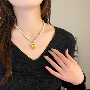 Guohaoshipin Chinese Style Gold Plated Necklace Lock Pendant Zinc Alloy Sweater Chain Lucky Charm Fashion Jewelry - Product Image 2