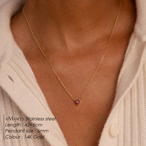 Collana con Ciondolo in Acciaio Inossidabile 316L Stile Europeo e Americano, Zircone Placcato Oro 18K, Pietra Portafortuna di Dicembre Multicolore - Product Image 4