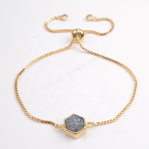 ZG0220 Designer Charms Hand and <strong>Ankle</strong> Adjustable 14K <strong>Gold</strong> Plated Custom Friendship Women Crystal Druzy Chain <strong>Bracelets</strong> - Product Image 5