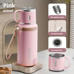 Termo de Acero Inoxidable de Gran Capacidad (600 ml) con Asa, Tapa con Filtro de Malla Moderna, para Niños, Uso en Exteriores y Regalos - Product Image 5