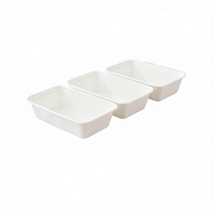 ECO Eco Friendly Biodegradable Recyclable Disposable Bagasse Meal Box <b>Lid</b> 850ml 1000ml Natural/White Oblong Compartment PFAS - Product Image 2