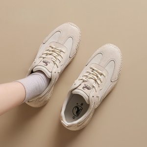 Women's Beige Plush Lined Waterproof Genuine Leather Upper Non-Slip Thick Sole Outdoor Lace-up <b>Clog</b> Slippers for Winter - Product Image 4