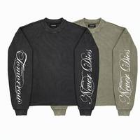 T-shirt à manches longues en tissu gaufré pour homme, style hip-hop, 100% coton, coupe ample, impression numérique graphique, écologique, séchage rapide