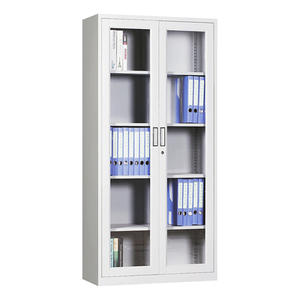 Armoire de classement en acier moderne avec porte vitrée verrouillable et 4 étagères réglables pour bureau, télétravail et école - Product Image 2
