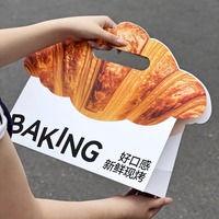 Maßgefertigte Wiederverwendbare Weiße Karton-Dessert- und Brotverpackungstasche mit Griff und Digitaldruck für Croissant- und Backwaren zum Mitnehmen