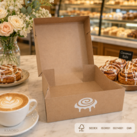 Boîte à pâtisserie en papier kraft avec logo personnalisé, avec collage à 4 points, configuration automatique pour l'emballage de gâteaux, beignets, pâtisseries, vente en gros