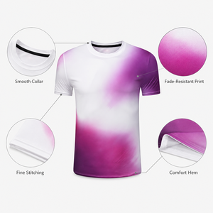 Kaos Olahraga Performa Tinggi Cetak Gradien Cairan Cepat Kering Anti-UV 100% Poliester V-neck Lengan Pendek untuk Lari Ketahanan dan Kebugaran - Product Image 4