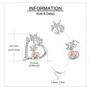 White Rose Gold Plated S925 Fox Animal Jewellery Cute Cubic Zirconia Heart Necklace For Women Daughter Mom Girls