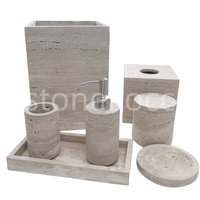 Stonekocc – Ensemble de salle de bain en marbre naturel et travertin Wabi-sabi, en stock, avec plateau de rangement et distributeur de mouchoirs