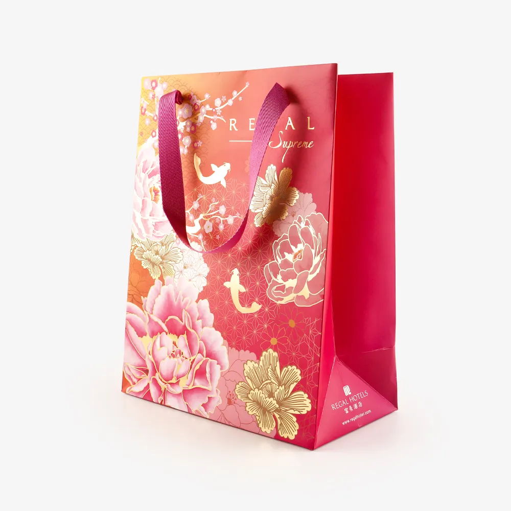 Üretici toptan özel Logo lüks çiçek kağıt torba kolları ile geri dönüşümlü alışveriş çantası