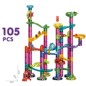105PCS DIY 미로 블록 교육 장난감 플라스틱 롤러 빌딩 블록 아이 선물을위한 대리석 실행 게임 장난감