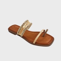 Sandales plates à enfiler, légères, à double bride tressée, ornées de strass, à bout carré ouvert et à bout fendu/clip, style mule