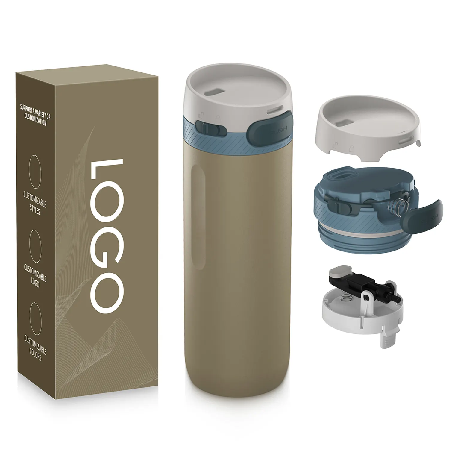 Garrafa de água de aço inoxidável motivacional personalizada com isolamento de parede dupla de hidrogênio, garrafa térmica para viagem, copos de café