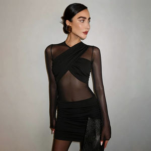 <b>Club</b> Mesh Bodycon Maxi <b>Dress</b>-Sexy Corset with Crisscross Ruched Detail & Sheer Panels Solid Natural Waistline Wholesale - Product Image 5