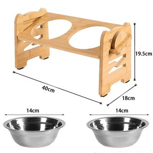Soporte de madera elevado para comederos de mascotas, estación de alimentación doble para gatos - Product Image 4