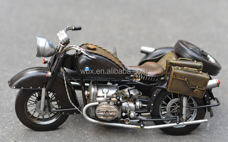 3輪ヴィンテージメタルクラフトオートバイ1:8スケールサイドカー