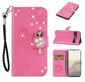 Pour <span class=keywords><strong>Google</strong></span> <span class=keywords><strong>Pixel</strong></span> 9 8 7 6 Pro Pixel6 5 <span class=keywords><strong>4A</strong></span> 5G Bling diamant hibou <span class=keywords><strong>portefeuille</strong></span> étui en cuir luxe Flip téléphone cartes fente support couverture - Product Image 2
