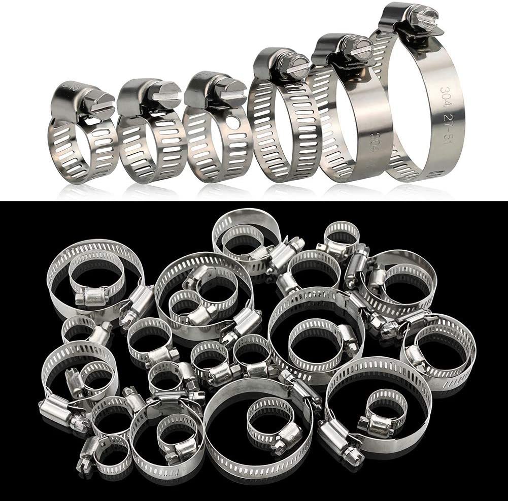 Hose Clamps 1/4-2 in (6-51mm) Adjustable Range 304 Stainless Steel Worm Gear Hose Clamps Assortment Kit for Fuel Line, Plumbing, · image 4