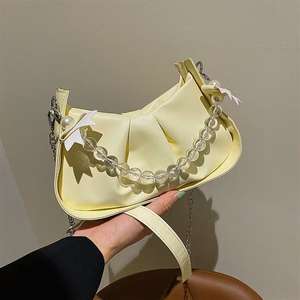 Sac à bandoulière en cuir PU plissé brillant avec poignée scintillante pour femme - Product Image 2