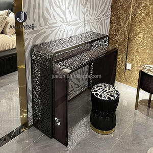 Un ensemble <span class=keywords><strong>coiffeuse</strong></span> de chambre à coucher 2024 brun gris <span class=keywords><strong>coiffeuse</strong></span> <span class=keywords><strong>tabouret</strong></span> pouf <span class=keywords><strong>coiffeuse</strong></span> en acier <span class=keywords><strong>sans</strong></span> miroir - Product Image 2