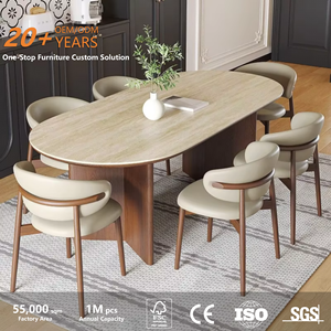 <span class=keywords><strong>Tavolo</strong></span> da Pranzo Ovale Moderno in Pietra Sinterizzata <span class=keywords><strong>Color</strong></span> <span class=keywords><strong>Noce</strong></span> con Gambe in Legno Massello, Set con 6 Sedie in Pelle per Cena a Casa - Product Image 2