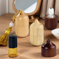 Botol Roller Kaca Tahan Bocor untuk Parfum dan Minyak Bibir Portabel dengan Tutup Motif Kayu, Ideal untuk Perjalanan dan Penggunaan DIY