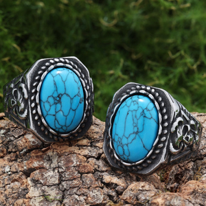 Anillo Retro de Acero Inoxidable con Diseño Turquesa para Hombre, Joyería de Calavera, Piedras Naturales Gruesas, Accesorio de Anillo de Piedras Preciosas Vintage - Product Image 4