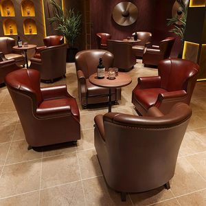 Canapé de style américain rétro Fauteuil en bois massif <span class=keywords><strong>Chaise</strong></span> de bar à cigares Hôtel Café Canapé Sièges de stand - Product Image 1