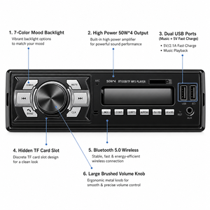 Reproductor <span class=keywords><strong>MP3</strong></span> para Auto 1 Din, Bluetooth 5.0, Radio FM, Carga USB Dual, Ranura TF, Retroiluminación de 7 Colores, Acabado Plateado -VOLOX - Product Image 2