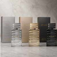 Flacon de parfum vide 50ml 100ml, design carré personnalisé, plaque en aluminium, pulvérisateur transparent à sertir, flacon de parfum en verre de luxe avec logo
