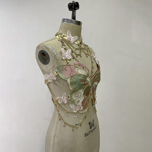 性感女性水晶链蝴蝶刺绣无袖无背可调超短顶音乐舞会 - Product Image 4