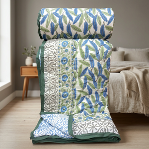 Hermosa Colcha de Algodón Estampada a Mano, Diseño Floral Tradicional, Hecha a Mano, para Cama Doble, Uso Doméstico para Todas las Estaciones - Product Image 2