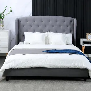 Lüks yatak odası mobilyası Modern otel yatak kral kraliçe çift kişilik yatak tabanı ahşap yatak tedarikçisi